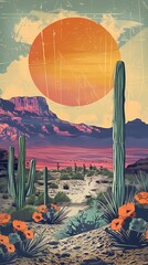 breathtaking western landscape with sprawling desert abstract illustration poster background