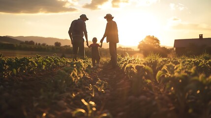 Agrarian family's deep connection to their land with generations of farmers working the same fields passing down knowledge traditions and a profound respect for nature and its cycles