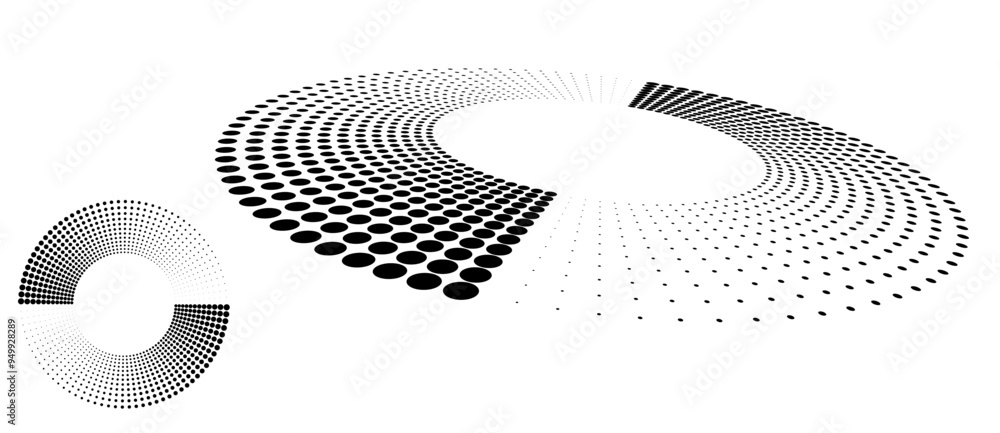 Poster abstract background with halftone dots in circle with perspective. art design circle as logo or icon
