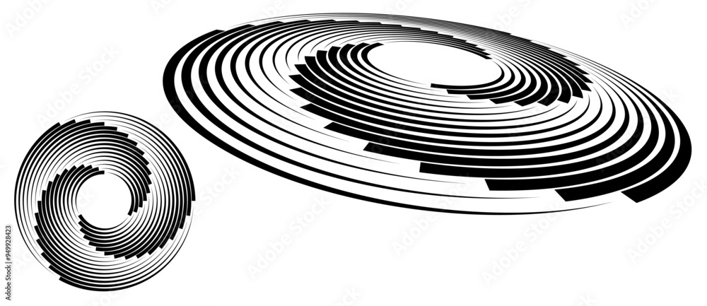 Poster Spiral with black lines as dynamic abstract vector background or logo or icon. Abstract background with lines in circle. Artistic illustration with perspective on white background.