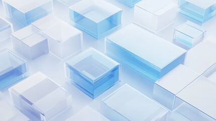 Obraz premium Minimalist design style abstract background, blue frosted glass and white acrylic material, the rectangle reflects a transparent sense of technology.