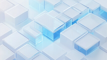 Fototapeta premium Minimalist design style abstract background, blue frosted glass and white acrylic material, the rectangle reflects a transparent sense of technology.