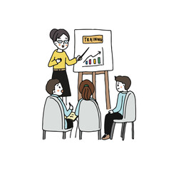 Training concept illustration of young people training. Hand drawn style vector illustration