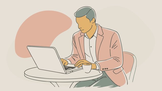 recommend clip art: Man Working on Laptop at a Cafe