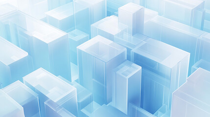 Obraz premium Minimalist design style abstract background, blue frosted glass and white acrylic material, the rectangle reflects a transparent sense of technology.