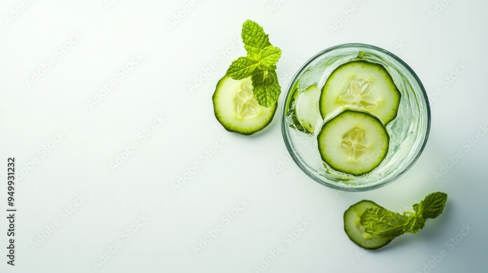 Poster A glass of water with cucumber slices in it