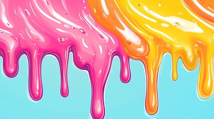 Naklejka premium Dripping Pink and Yellow Abstract Paint Design