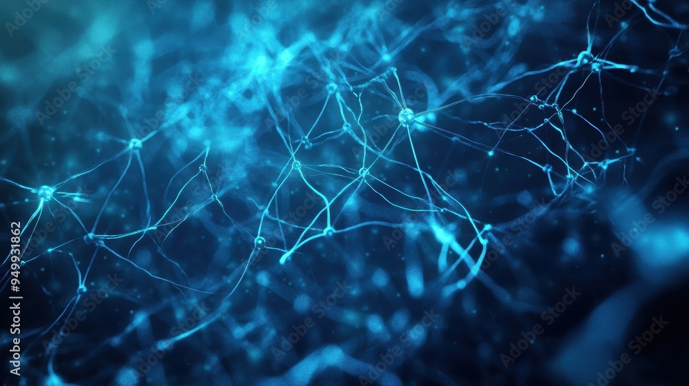 Poster abstract blue neural network connection background - ai technology and brain structure illustration.