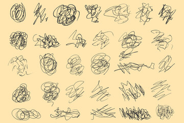 Fototapeta premium Random chaotic scribble lines collection on yellow background