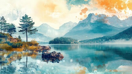 A calming collage featuring serene landscapes, gentle colors, and positive affirmations, promoting relaxation and mindfulness.