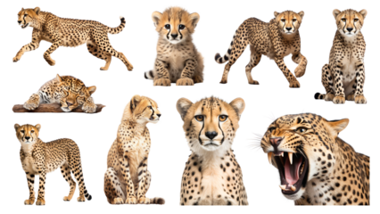 PNG cheetah wildlife design element set, transparent background