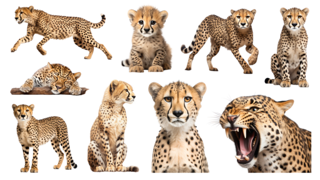 PNG cheetah wildlife design element set, transparent background
