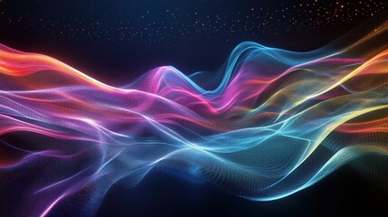 Fototapeta premium Abstract Colorful Light Waves with Glowing Particles on Dark Background.
