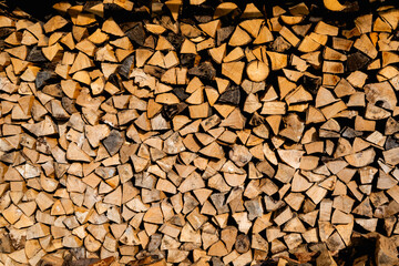 stack of firewood. pile of wood ready for winter fireplace heating