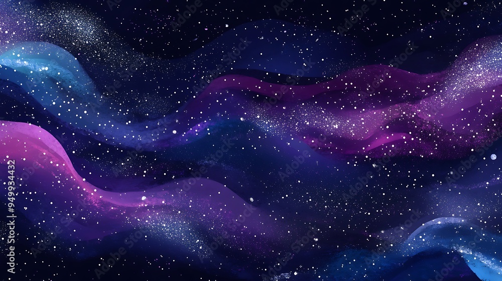 Wall mural abstract night sky with stars and nebula watercolor background