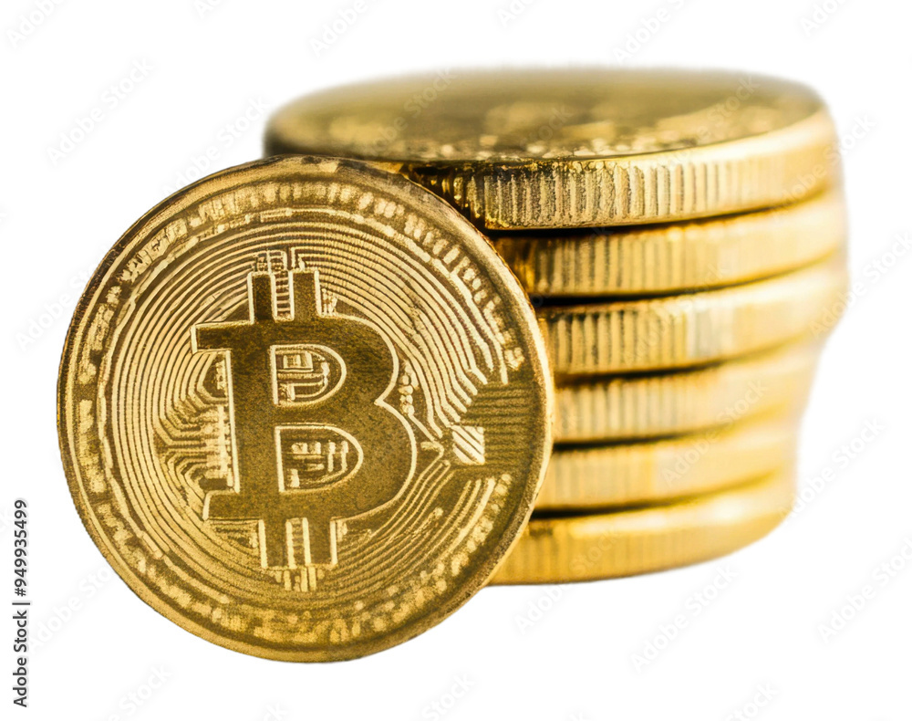 Aufkleber a close-up of bitcoin coins stacked on a surface isolated on transparent background