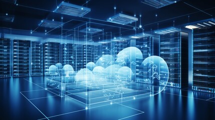 Cloud Computing Data Center: Server Room with Digital Infrastructure