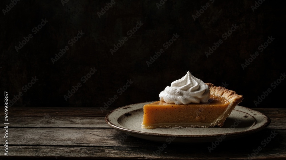 Sticker A slice of pumpkin pie with whipped cream on a plate