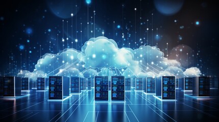 Cloud Computing Data Center: Server Room with Network Connections