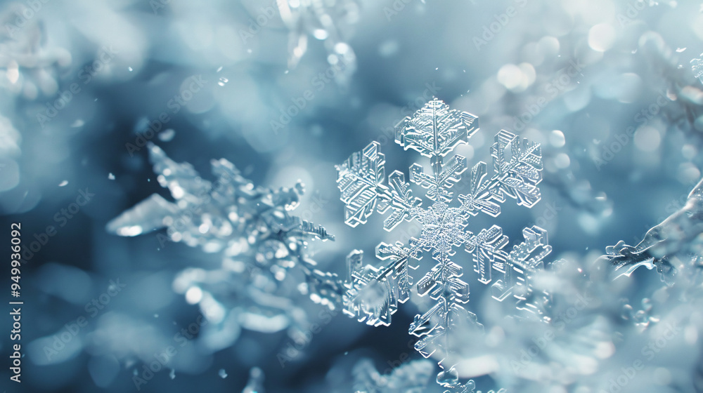 Aufkleber captivating snowflake gracefully drifts through a softly blurred winter sky, revealing its intricate