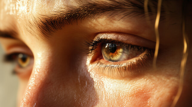 Persona with fever, close-up of sweaty face