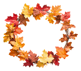 Vibrant autumn leaf wreath isolated on transparent background