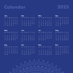 Calendar 2025 Dates Vector