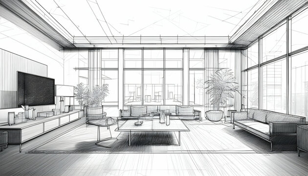 Abstract Watercolor vintage empty living room no text on digital art concept.