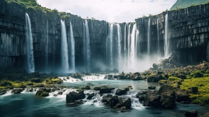 Majestic Waterfall in a Dramatic Landscape