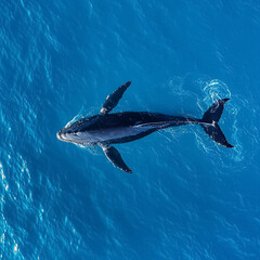 Obraz premium Whale swimming in the blue sea. 3d render. Top view.