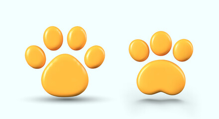 Set of yellow paw prints with four and three pads. Footprints of various animals