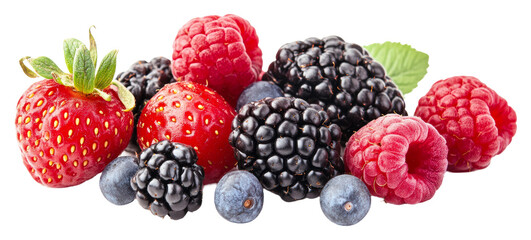Fresh assortment of berries isolated on transparent background