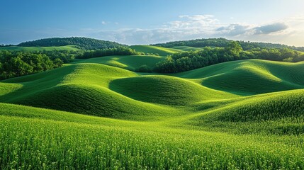 Fototapeta premium Green rolling hills stretching towards the horizon on a sunny day