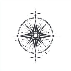 A decorative compass rose with stars, symbolizing navigation and exploration.