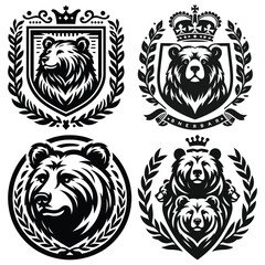 Obraz premium Regal bear crests, black and white vector illustrations, perfect for logos and emblems