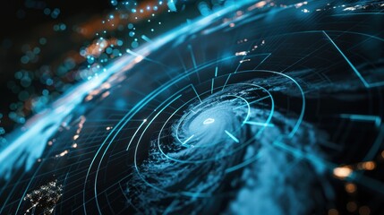 Hurricane tracking system showing hurricane forming over planet earth