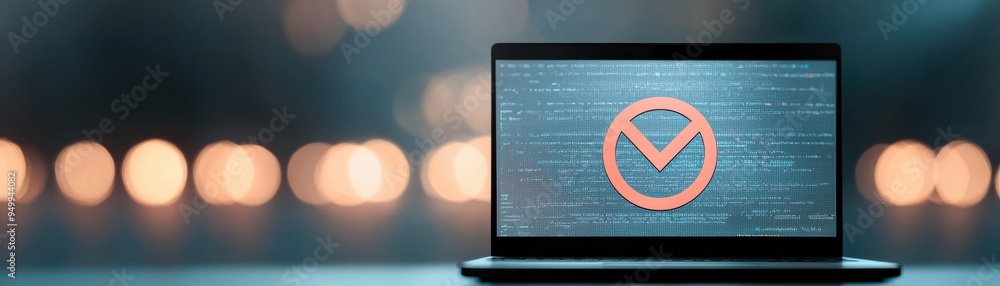 Poster modern laptop displaying an email interface against a blurred background, perfect for tech and commu