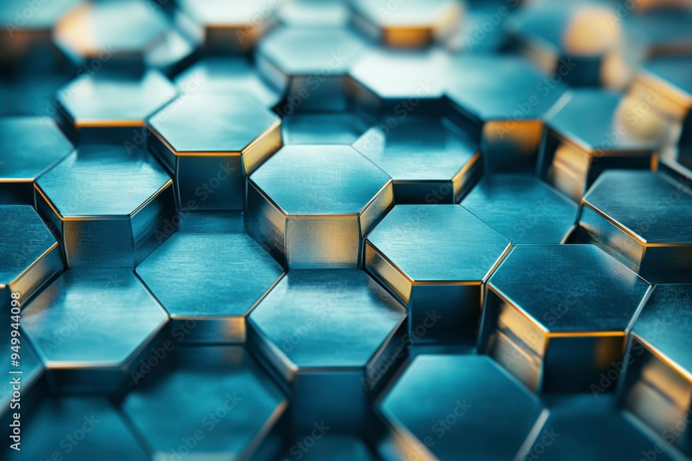 Poster abstract close-up of a metallic hexagon pattern
