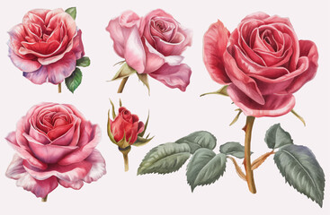 Fototapeta premium Watercolor Cottage Core Roses