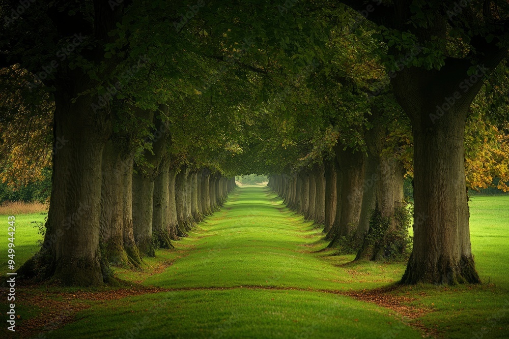 Poster a path through a canopy of trees