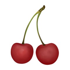two cherries on a white background, Hand drawn illustration of cherry isolated on transparent background cutout png