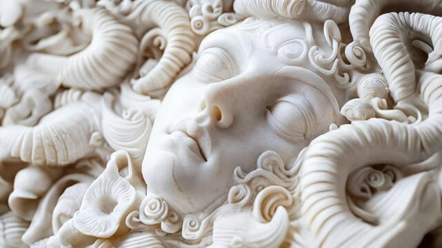 A carved marble statue of the beautiful Medusa, the Gorgon of the Greek mythology