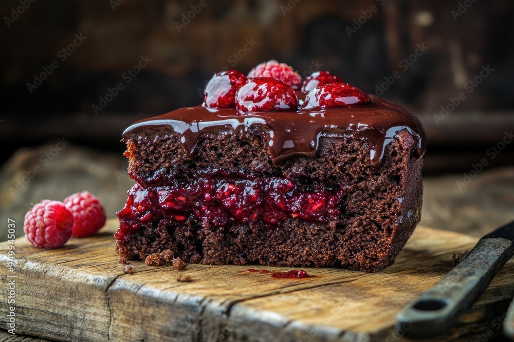 Canvas Prints Chocolate Cake with Raspberries