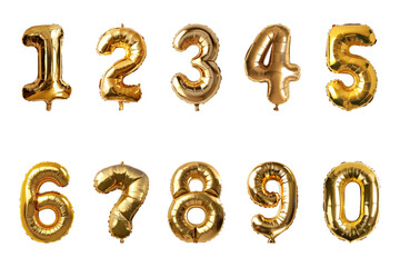 PNG golden number balloon design element set, transparent background