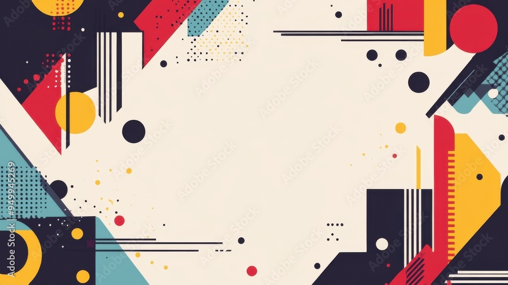 Poster colorful geometric shapes frame with bold patterns, perfect for creative backgrounds and modern desi