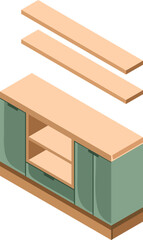 Isometric kitchen furniture. Perfect for interior mood boards and planning sketches. Vector.