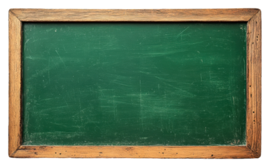 Wood-framed green chalkboard in class isolated on transparent background