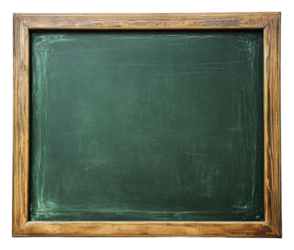 Classic wooden-framed chalkboard ready for lessons isolated on transparent background
