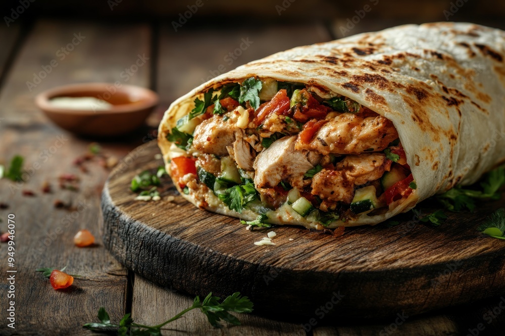 Poster Delicious Chicken Burrito with Fresh Ingredients