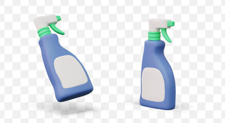 Opaque plastic bottle with spray nozzle. Ergonomic container for liquid household chemicals